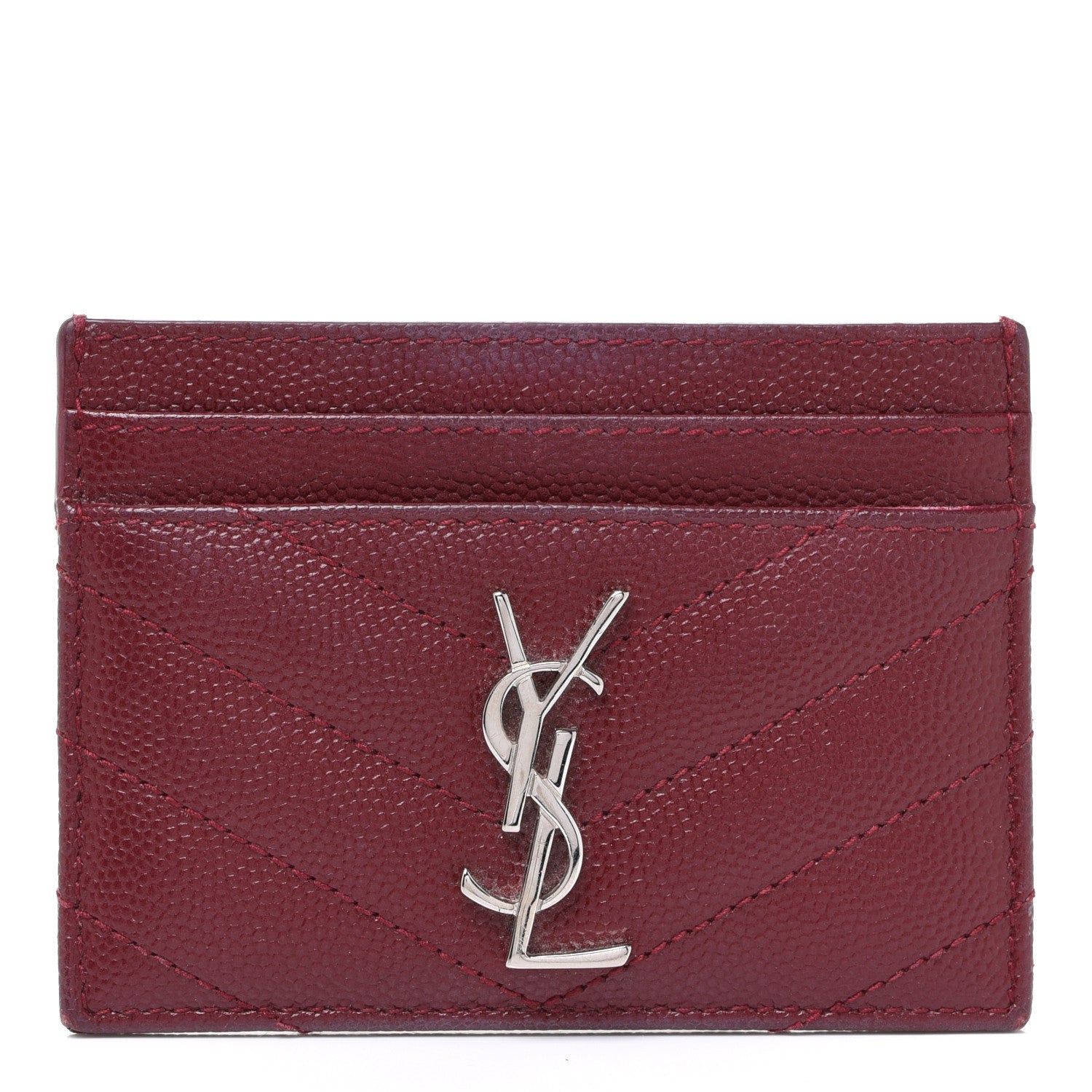 Saint Laurent Grain De Poudre Matelasse Chevron Monogram Credit Card Case Palissandre 1 of 13