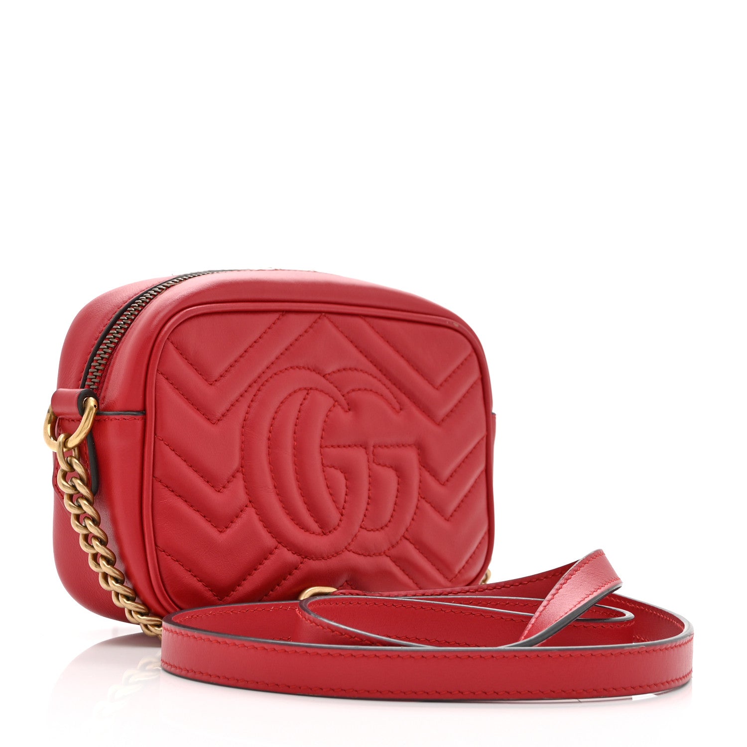 Gucci Calfskin Matelasse Mini GG Marmont Chain Shoulder Bag Hibiscus Red 2 of 10