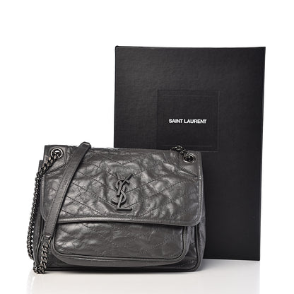 Saint Laurent Crinkled Calfskin Matelasse Monogram Medium Niki Chain Satchel Fog 12 of 12