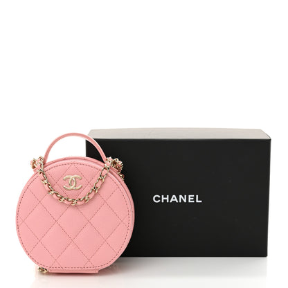 Chanel Caviar Quilted Round Handle With Care Vanity With Chain Pink 12 of 12