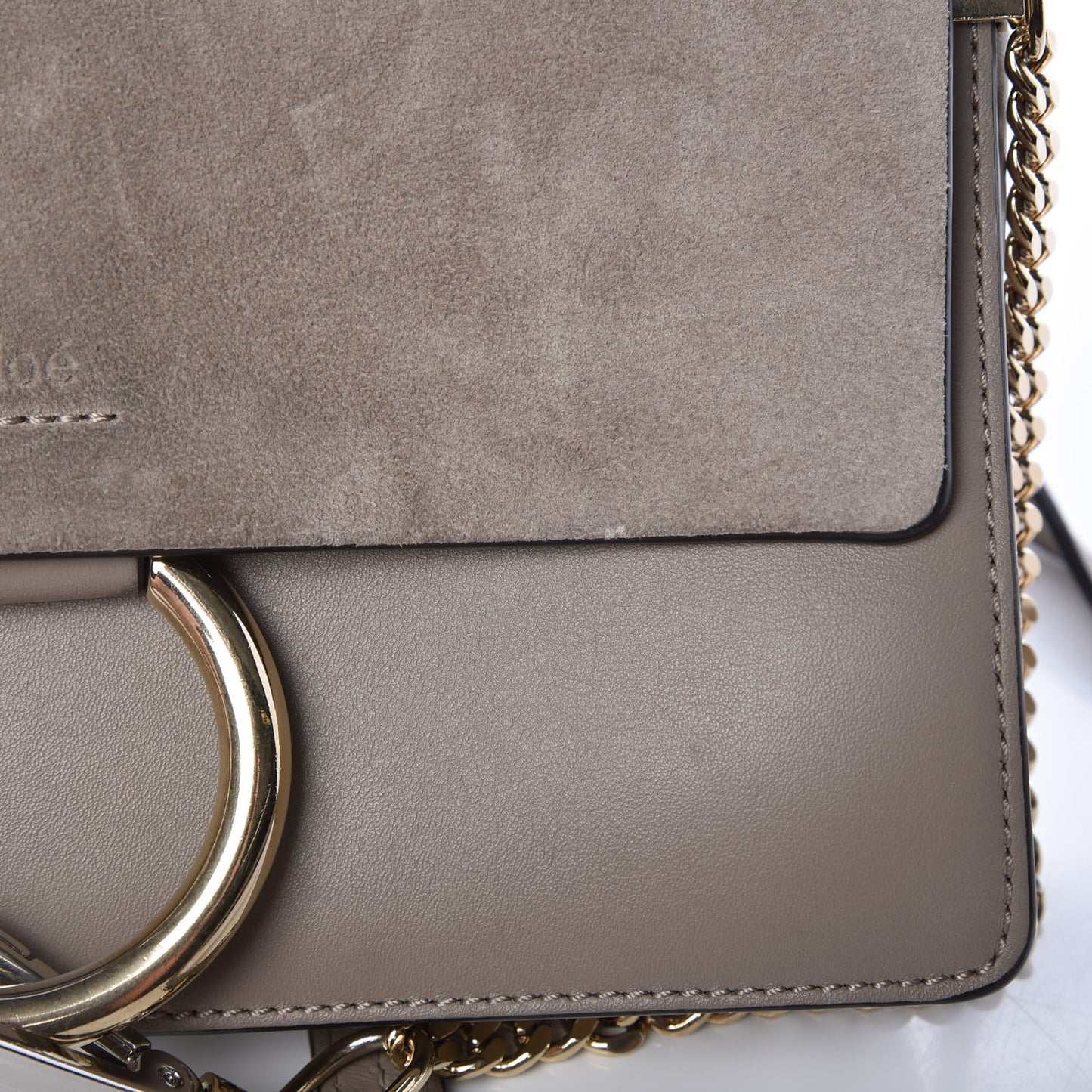 Suede Calfskin Small Faye Shoulder Bag Motty Grey