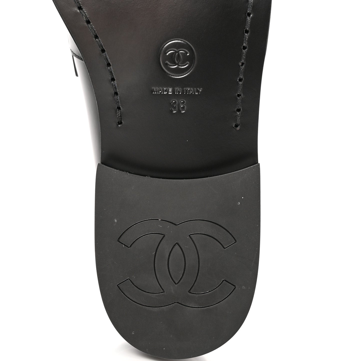 Shiny Calfskin CC Loafers Black White 36 Black White