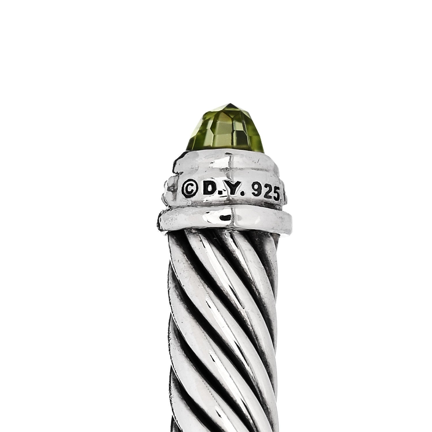 David Yurman Sterling Silver Diamond Peridot 5mm Cable Classics Bracelet 3 of 4