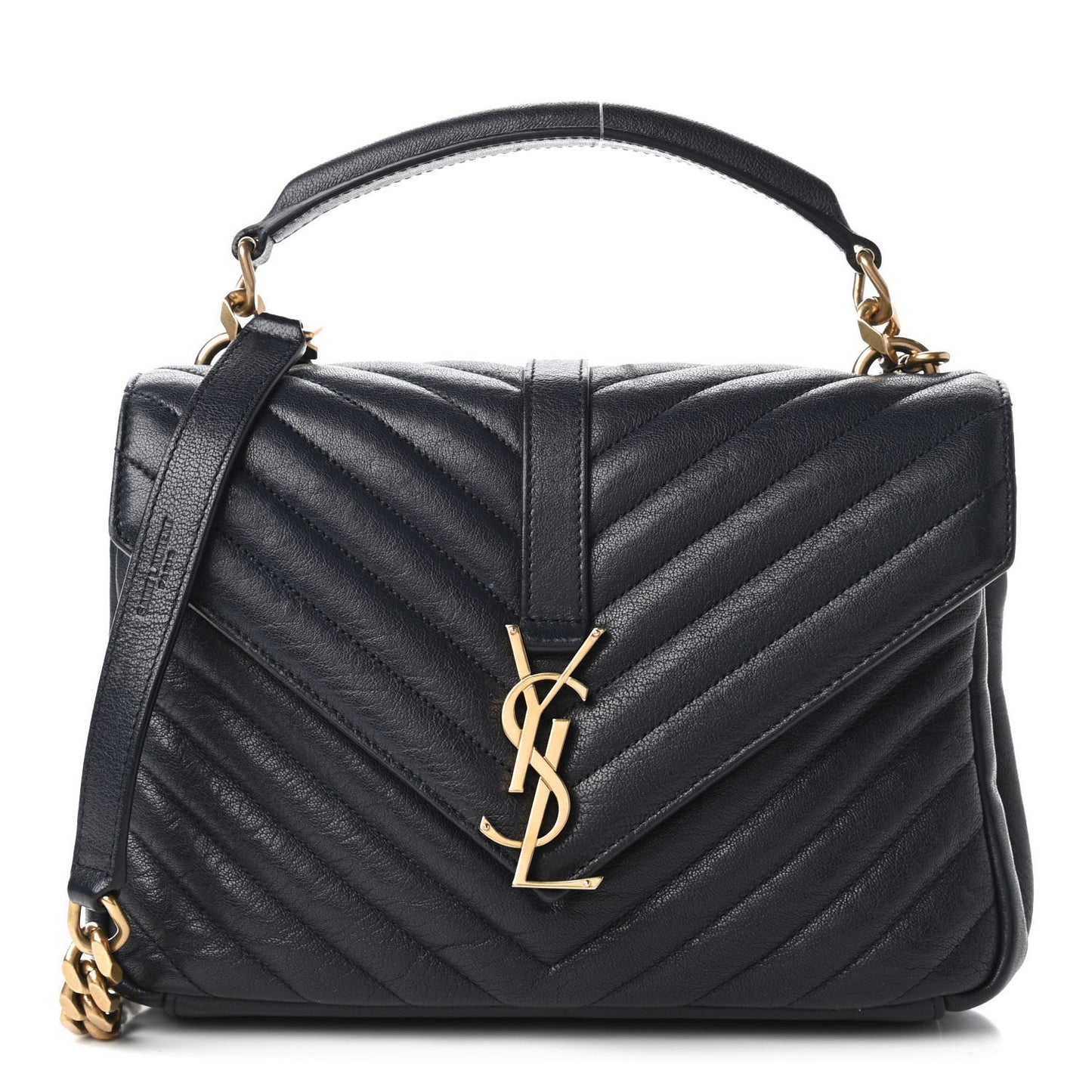 Sheepskin Matelasse Chevron Monogram Medium College Bag Deep Marine