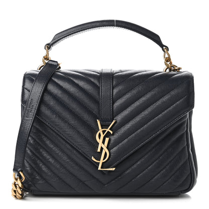 Saint Laurent Sheepskin Matelasse Chevron Monogram Medium College Bag Deep Marine 1 of 10