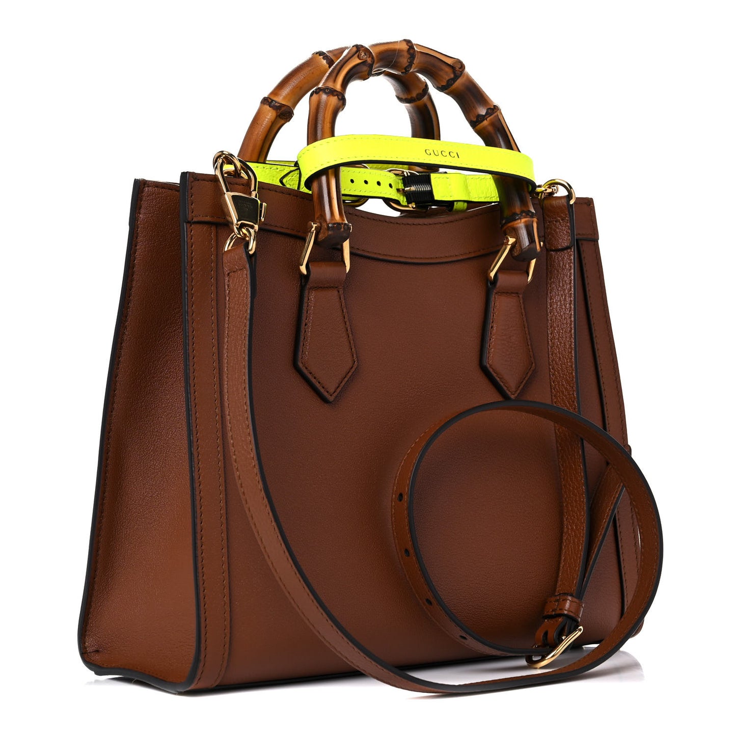 Wonka Grain Calfskin Small Diana Tote Bag Cuir Yellow Fluo