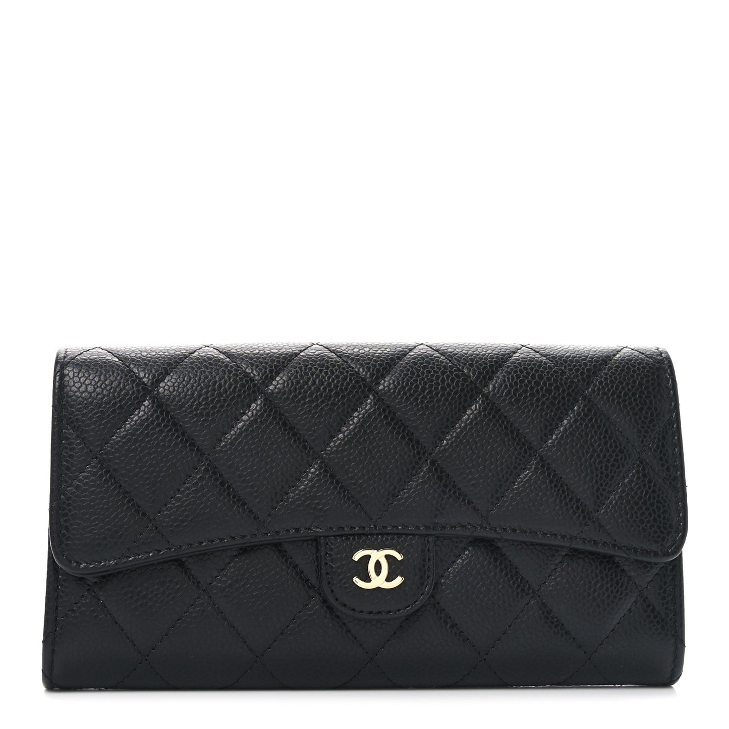 Caviar Quilted Large Gusset Flap Wallet Black