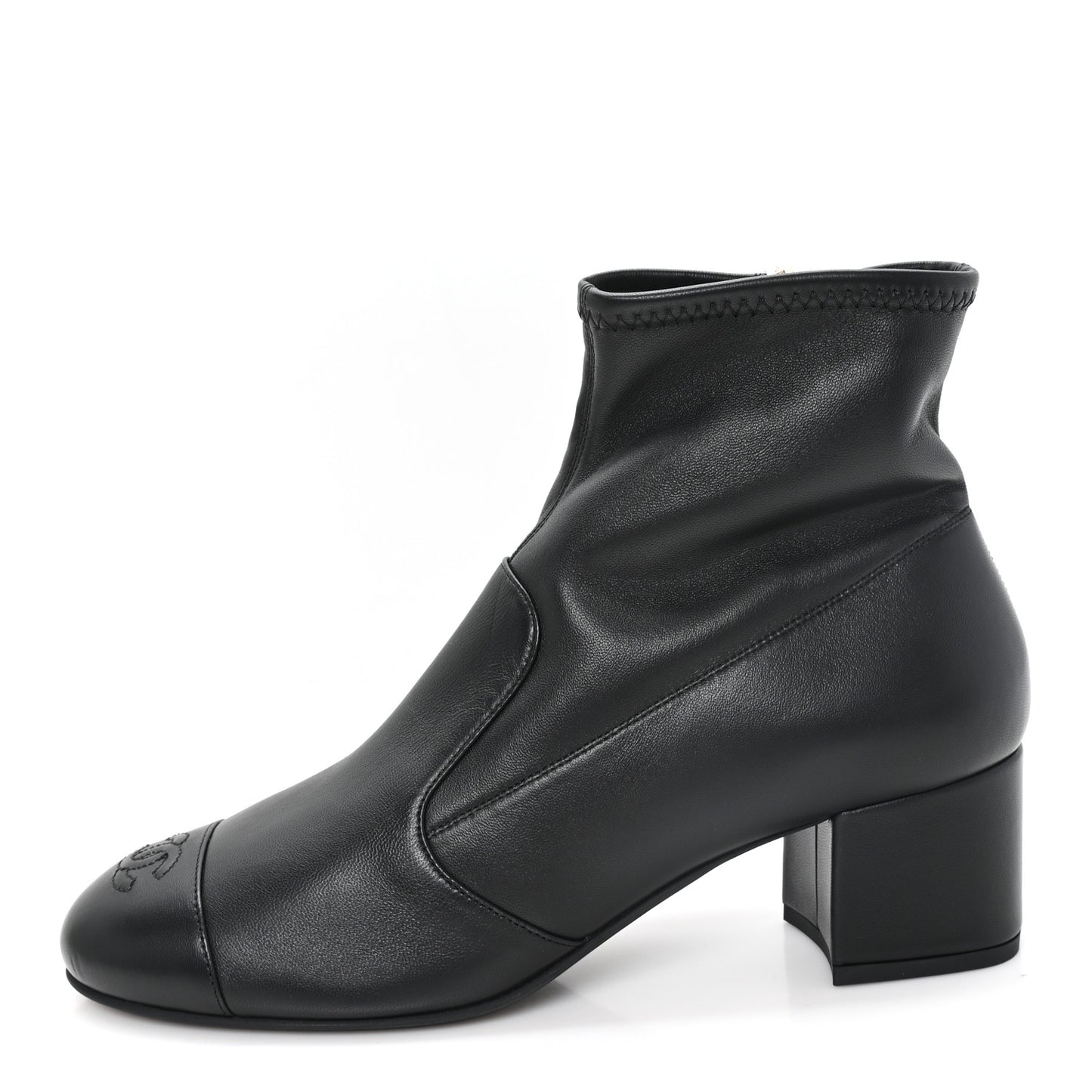 Stretch Lambskin Cap Toe CC Uniform Short Boots 41 Black