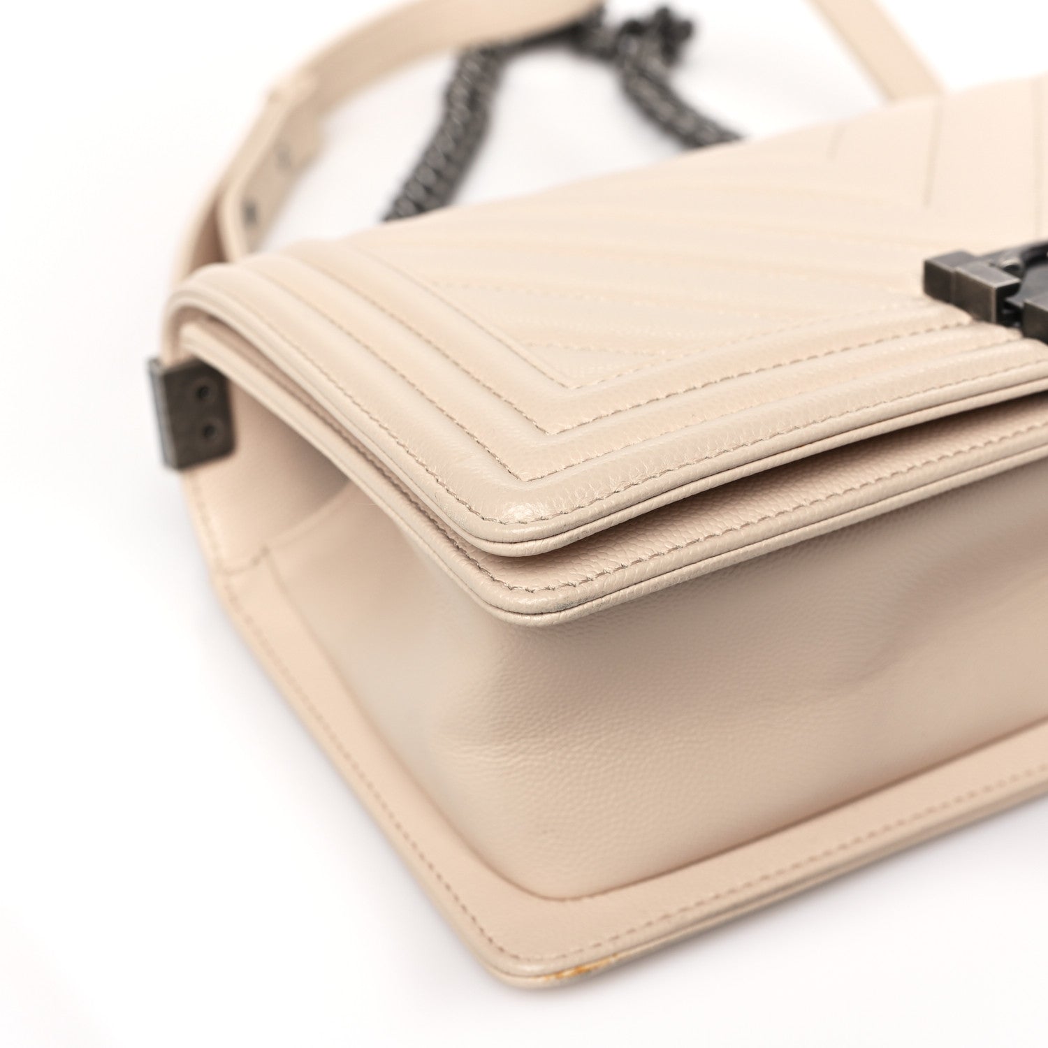 Chanel Caviar Chevron Quilted Medium Boy Flap Beige 8 of 9