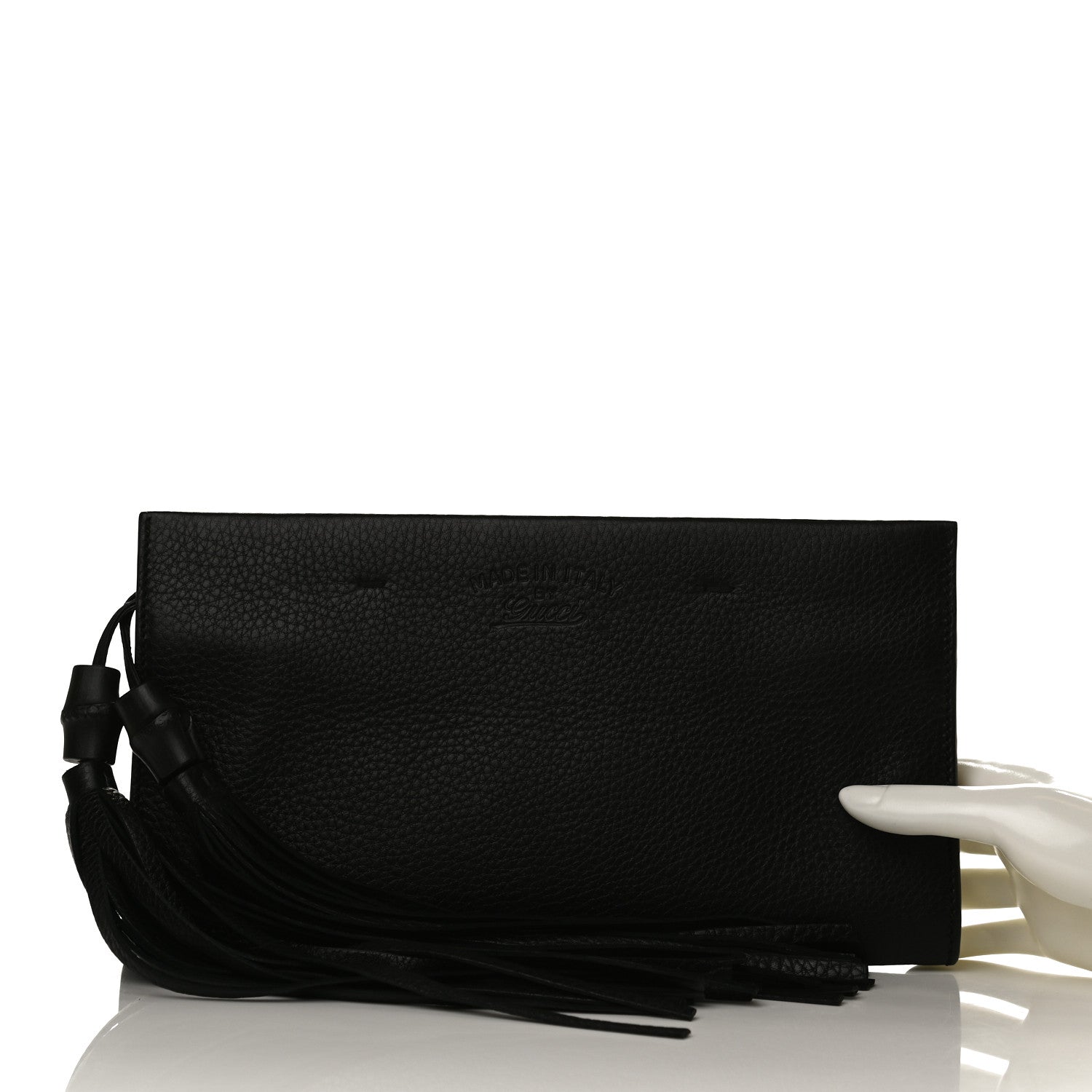 Gucci Pebbled Calfskin Broadway Bamboo Tassel Clutch Black 2 of 11