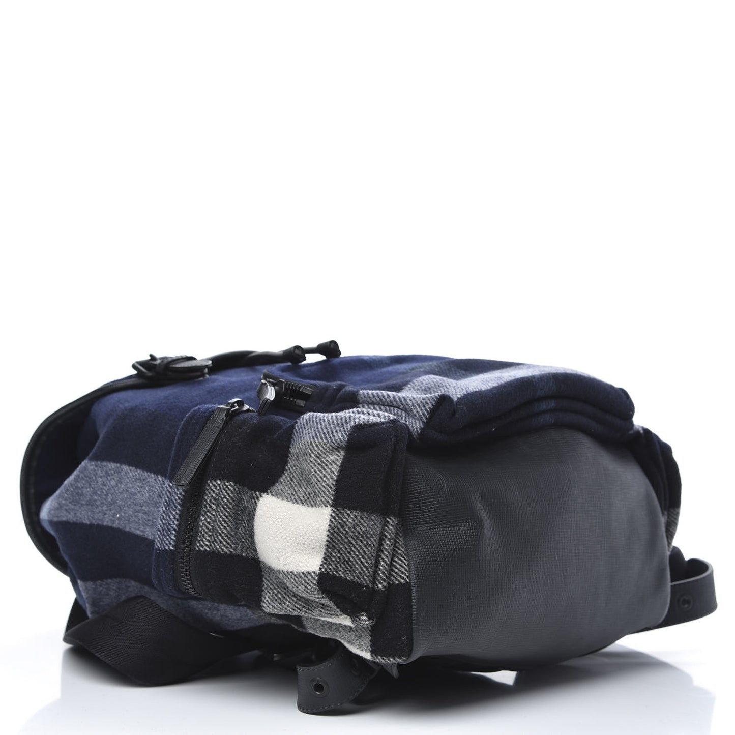 Wool Check Duffle Rucksack Backpack Indigo Blue