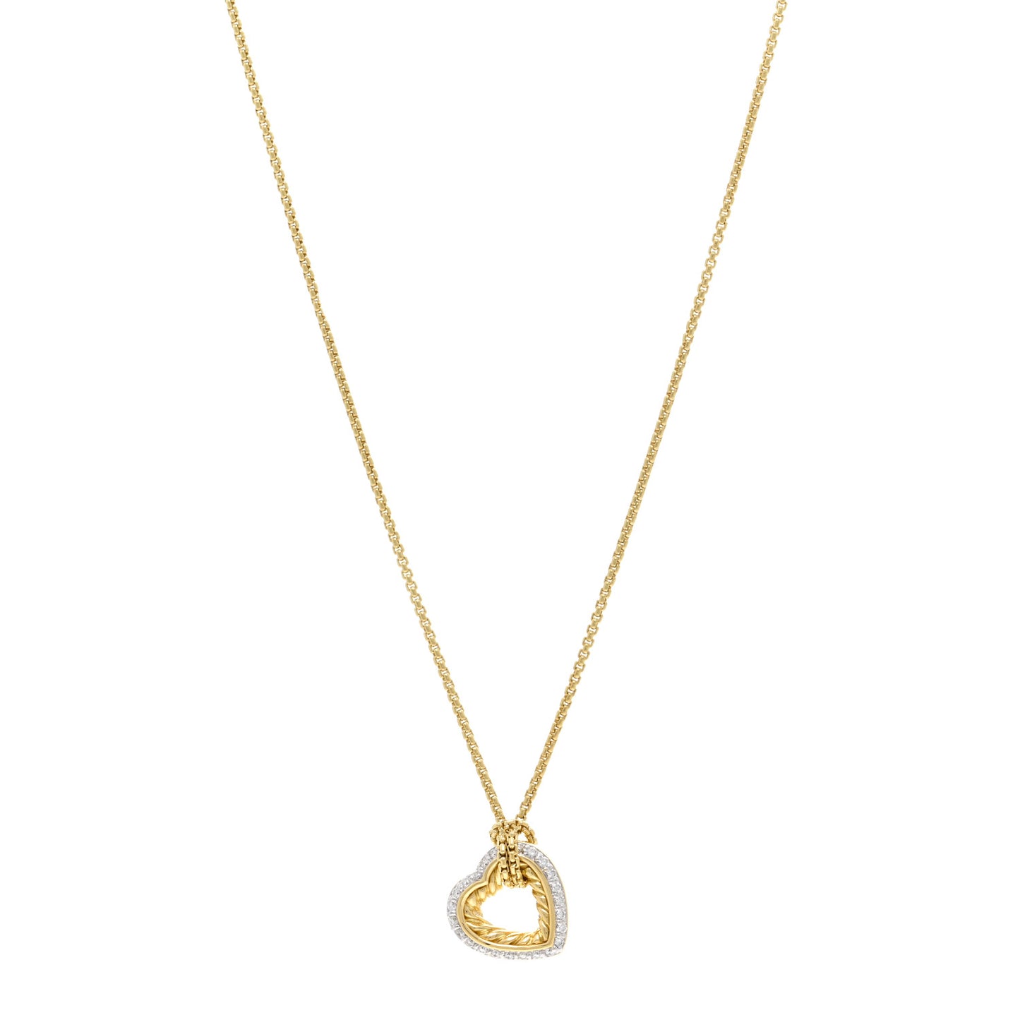 18K Yellow Gold Diamond Open Heart Cable Pendant Necklace