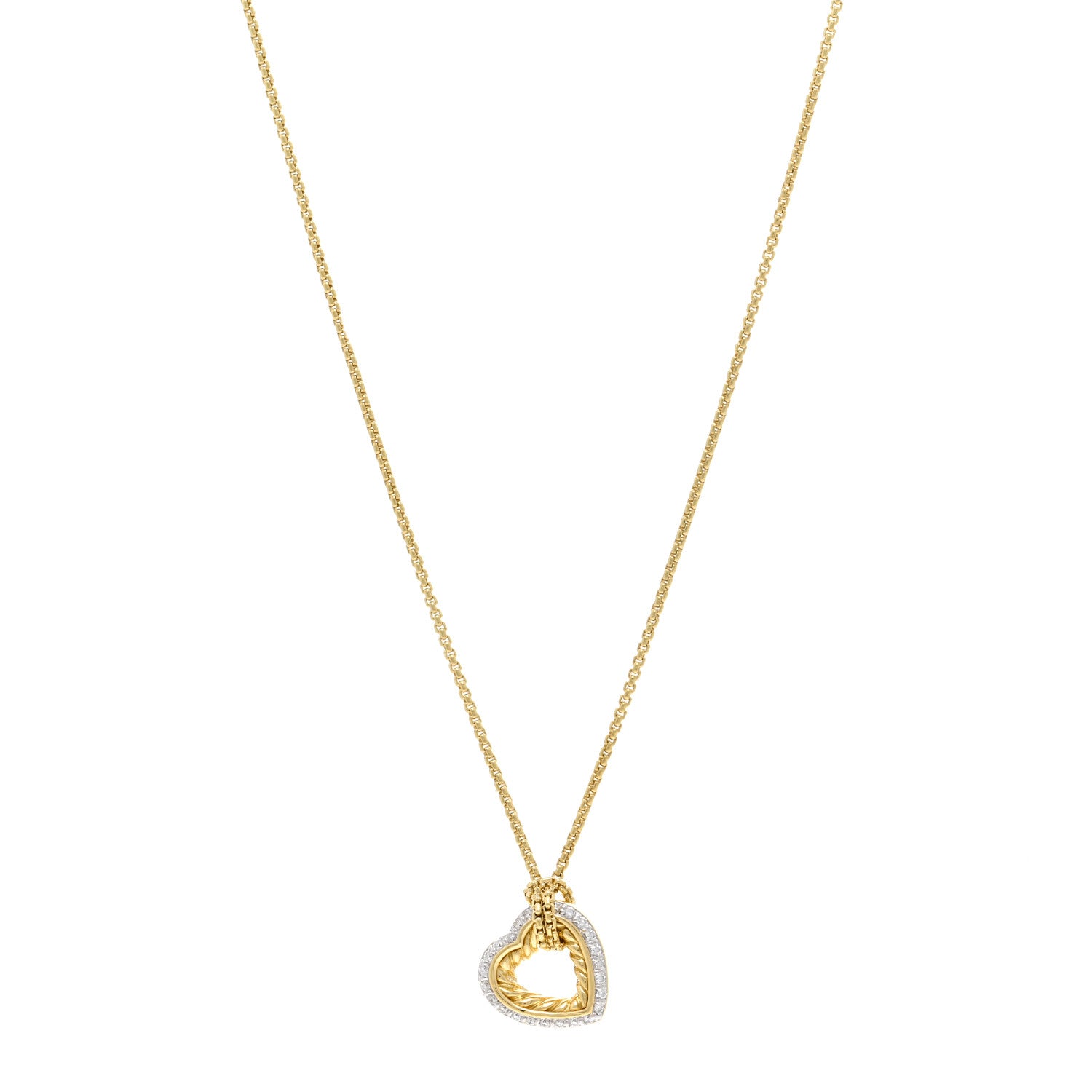 David Yurman 18K Yellow Gold Diamond Open Heart Cable Pendant Necklace 1 of 3