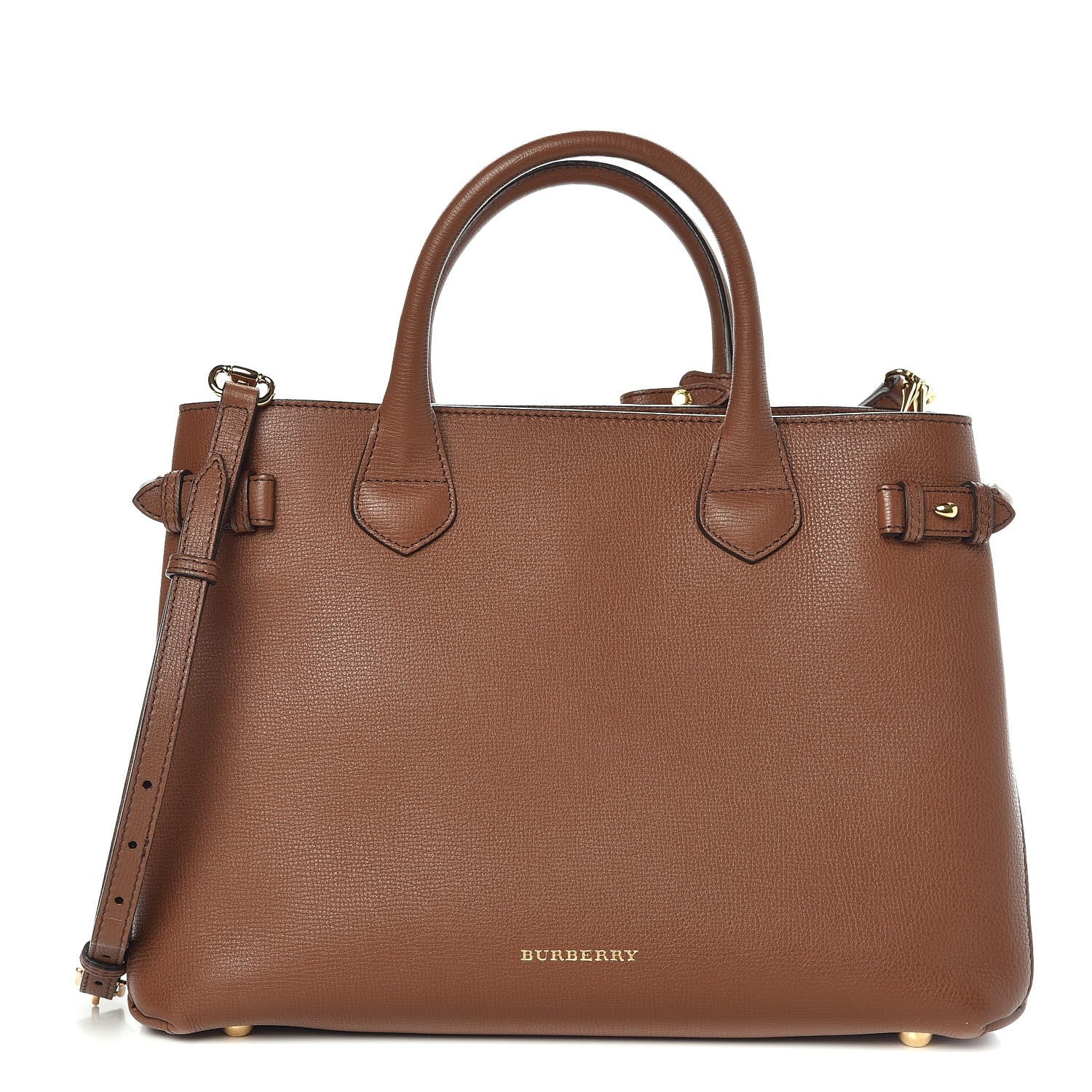 Burberry Grainy Calfskin House Check Medium Banner Tote Tan 1 of 11