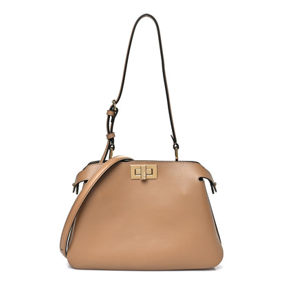 Fendi Vitello Small Soft Peekaboo Satchel Cappuccino 1 of 12