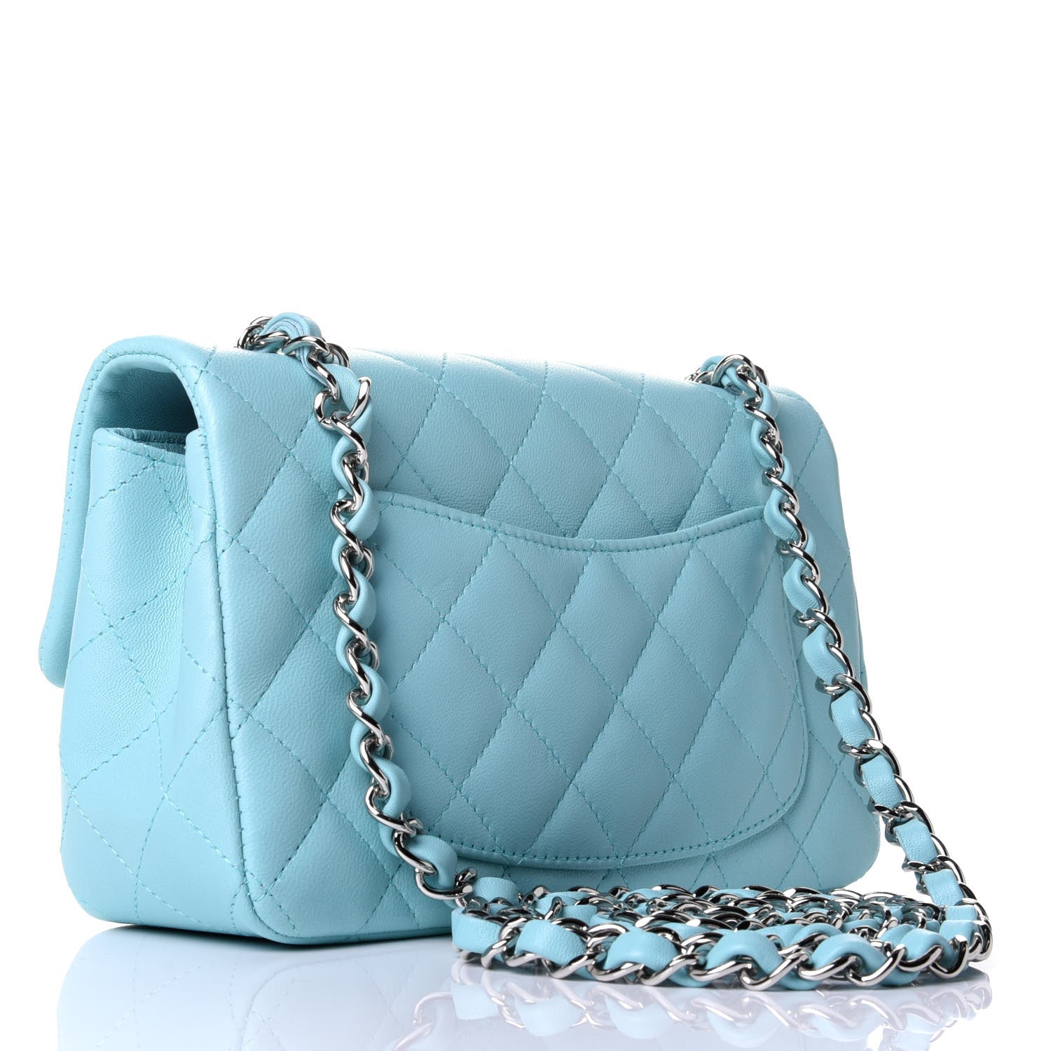 Chanel Lambskin Quilted Mini Rectangular Flap Neon Blue 2 of 4
