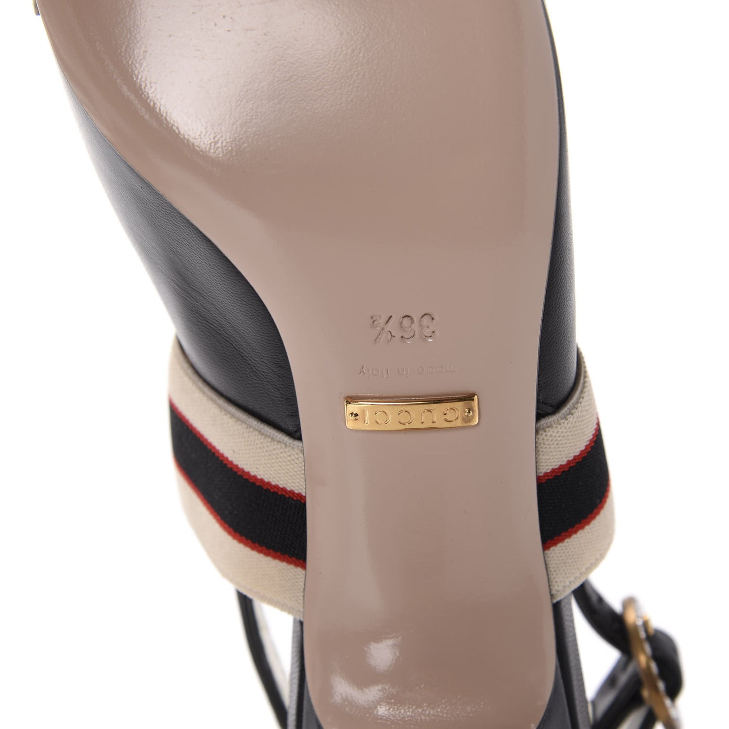 Malaga Kid Bow Ace Stripe Mid Heel Slingback Pumps 36.5 Black