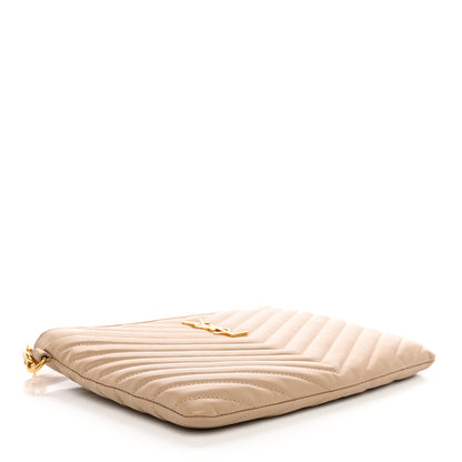 Saint Laurent Calfskin Matelasse Chevron Monogram A5 Wristlet Light Taupe 4 of 10