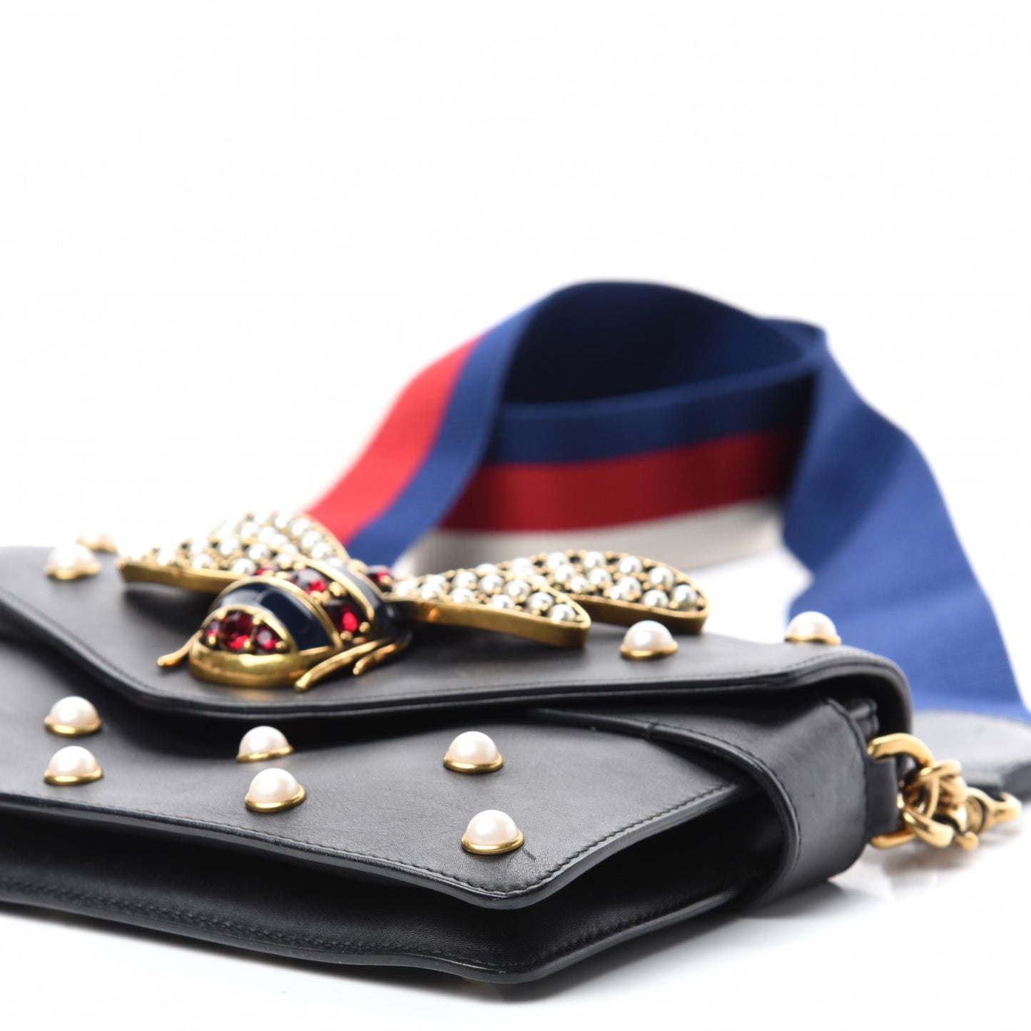 Nappa Pearl Studded Mini Queen Margaret Broadway Shoulder Bag Black