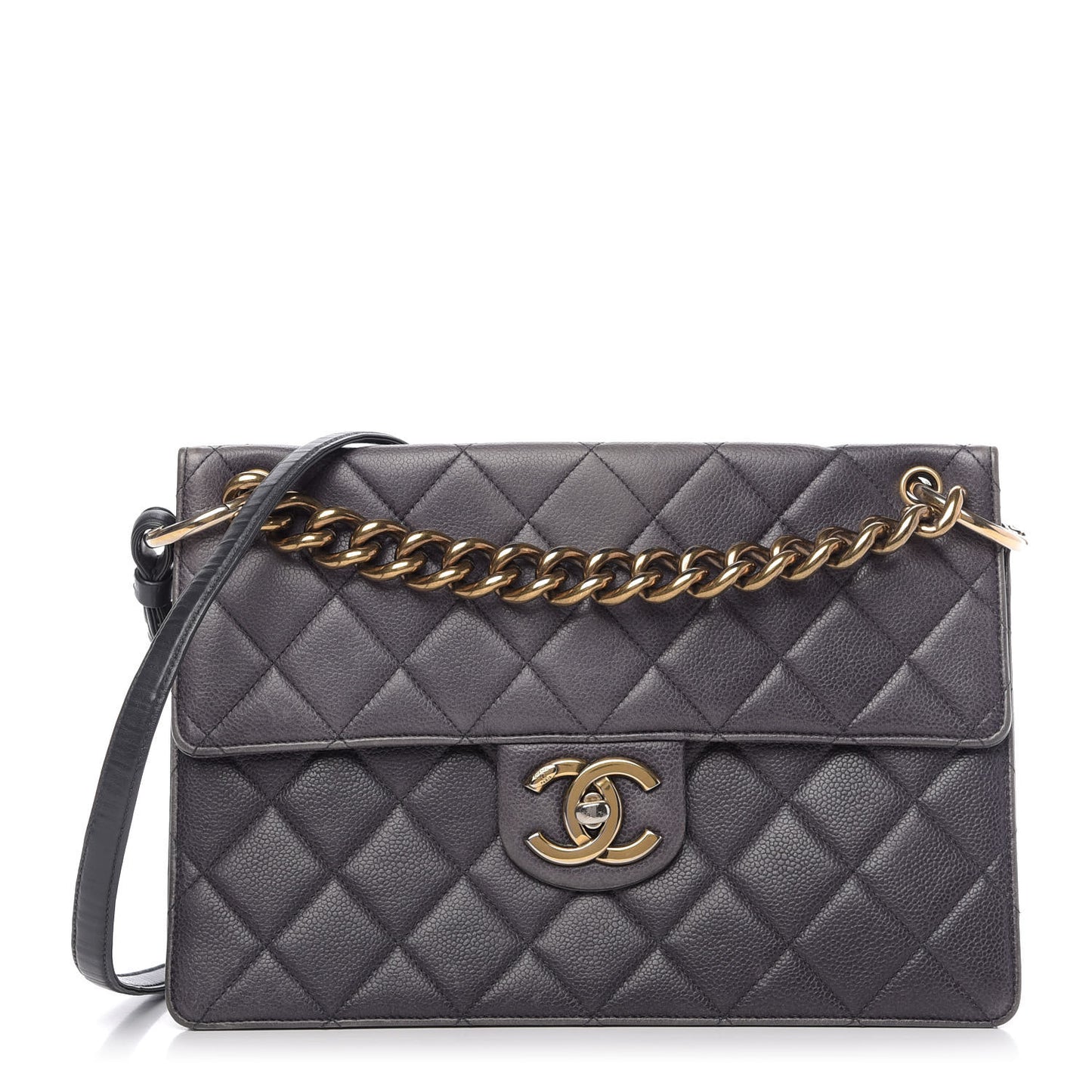 Caviar Quilted Large Retro Class Flap Dark Grey