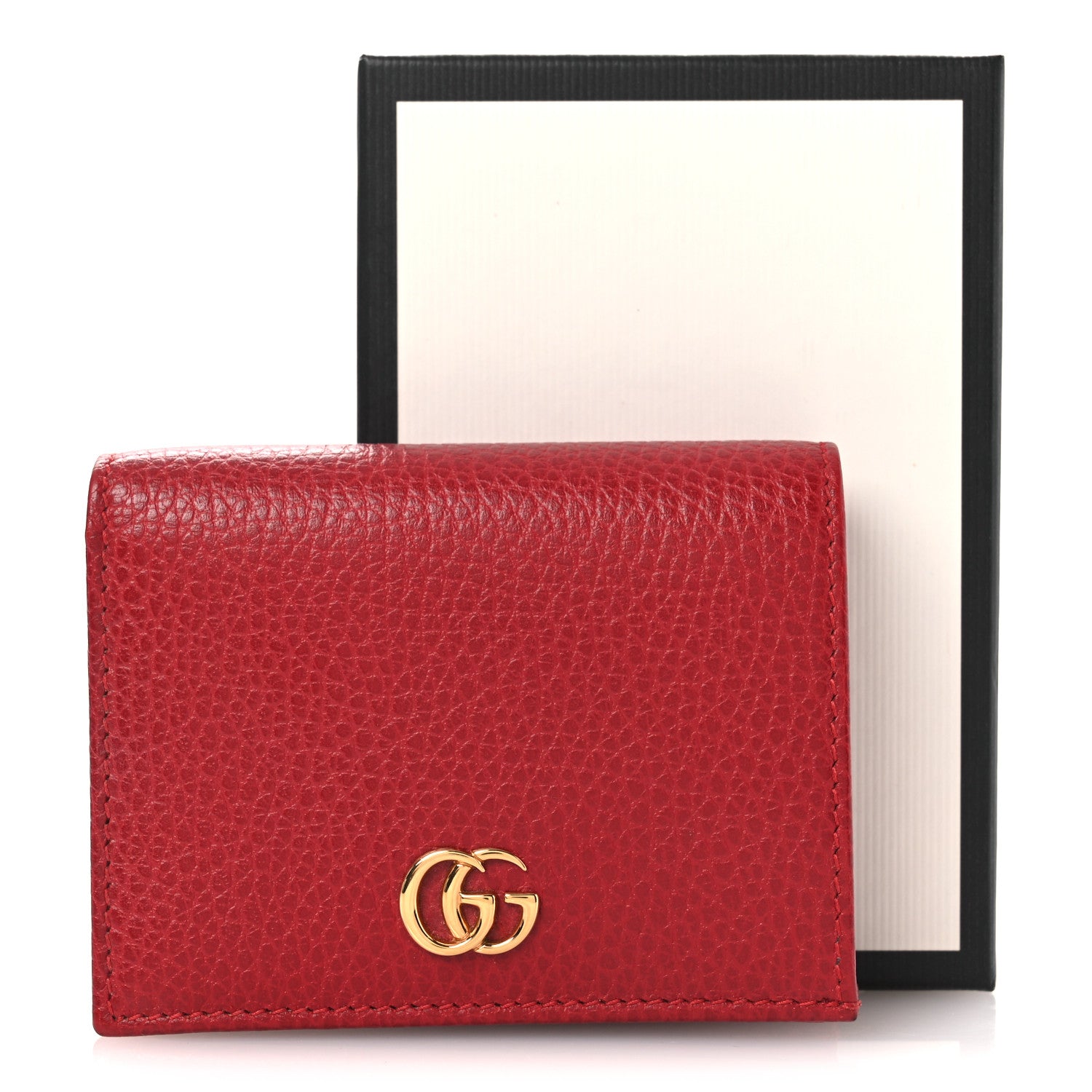 Gucci Pebbled Calfskin GG Marmont Card Case Hibiscus Red 8 of 8