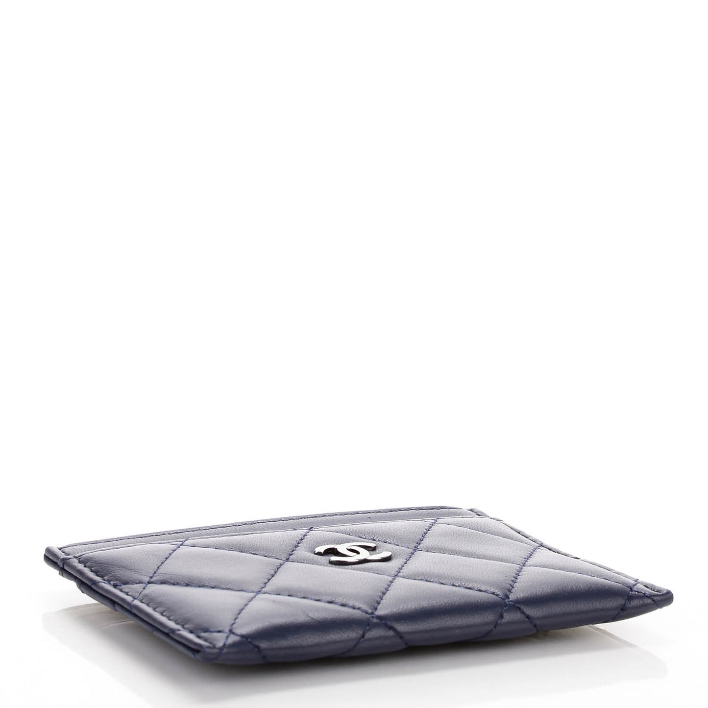 Lambskin Quilted Card Holder Navy Blue