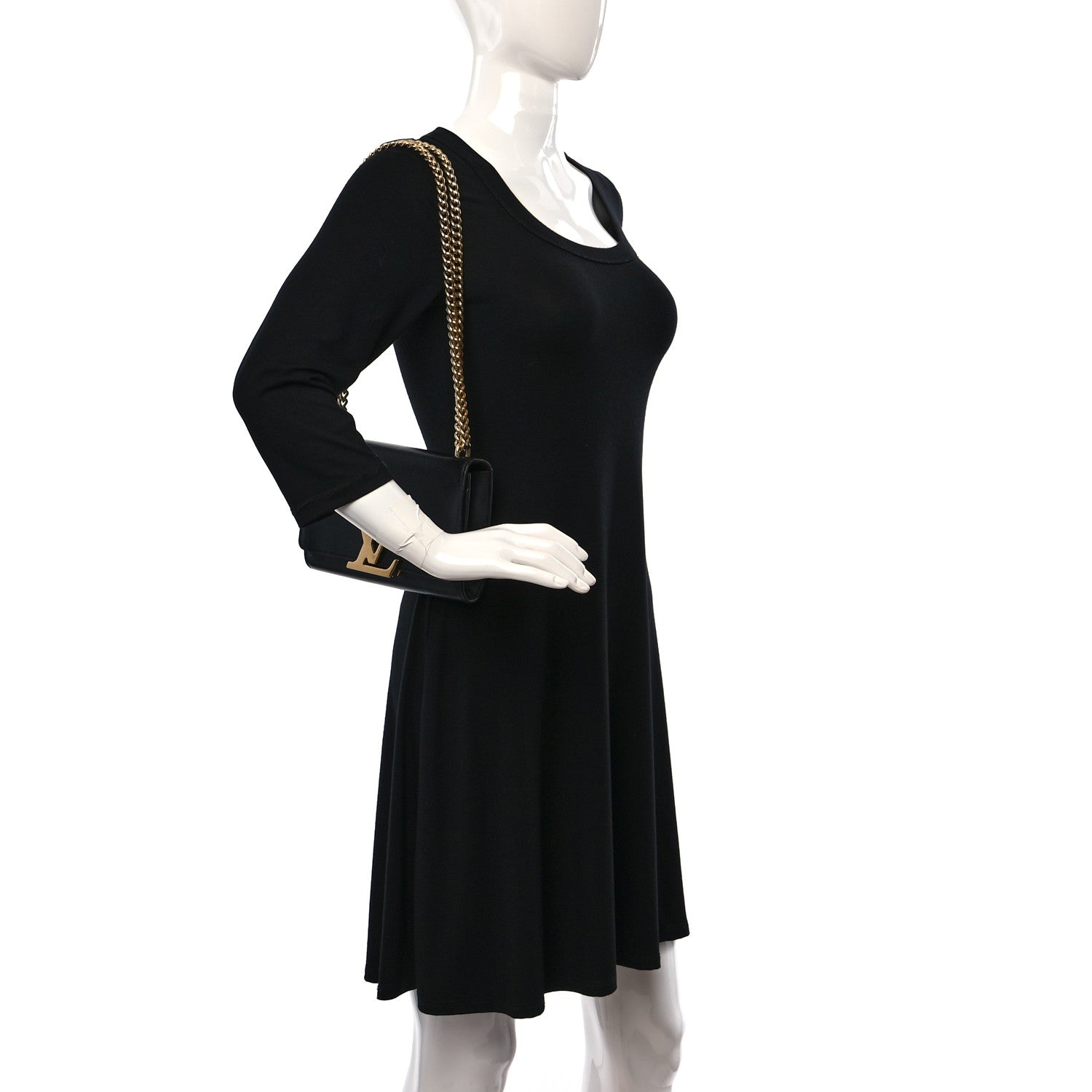 Louis Vuitton Calfskin Chain Louise MM Black 2 of 9