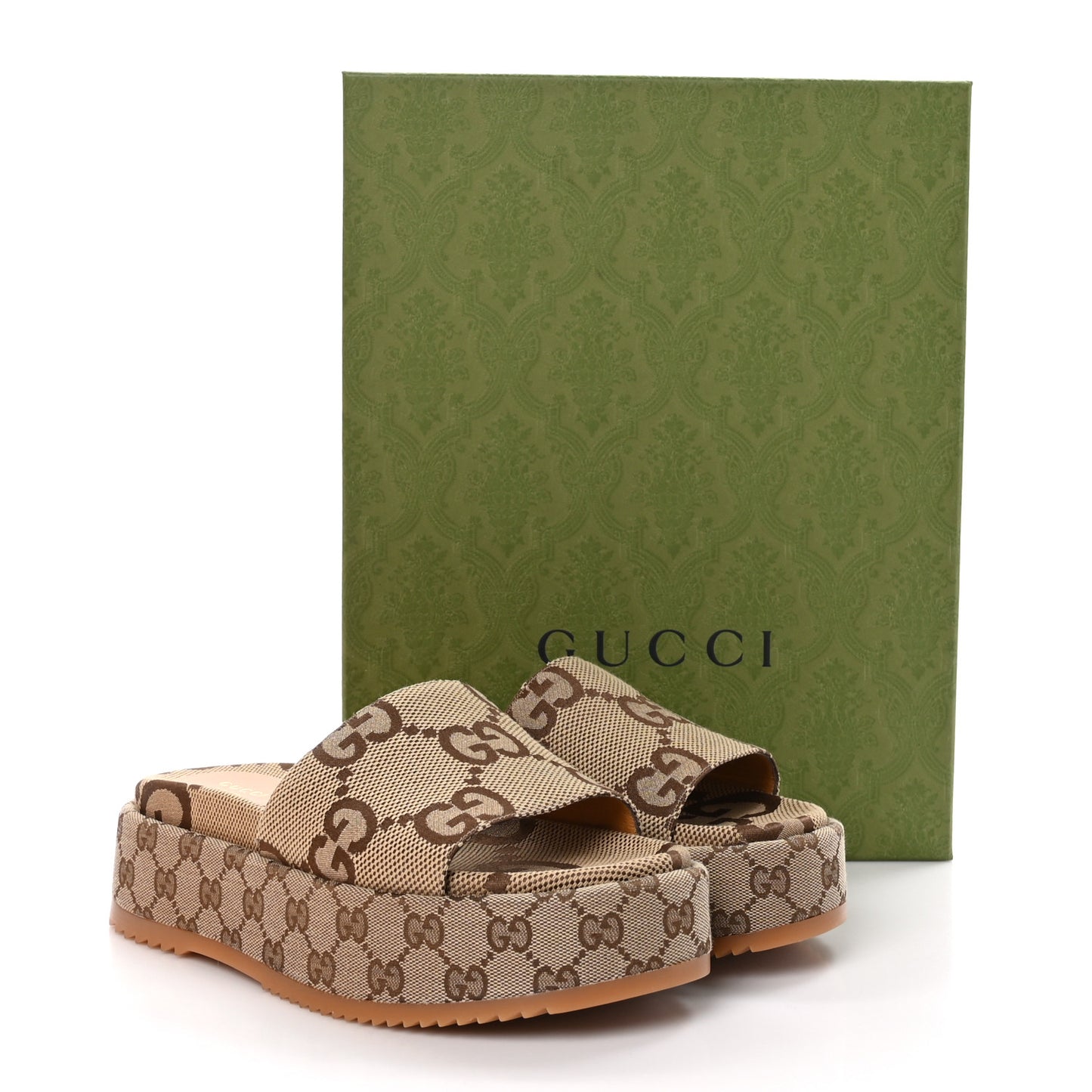 Monogram Maxi GG Angelina Platform 55mm Slide Sandals 39 Camel Ebony