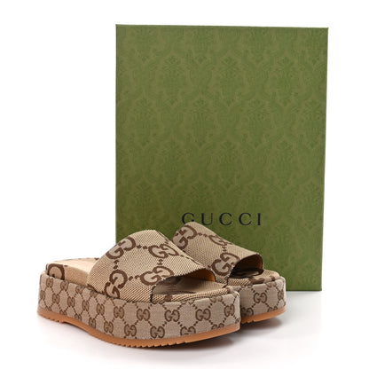 Gucci Monogram Maxi GG Angelina Platform 55mm Slide Sandals 39 Camel Ebony 9 of 9