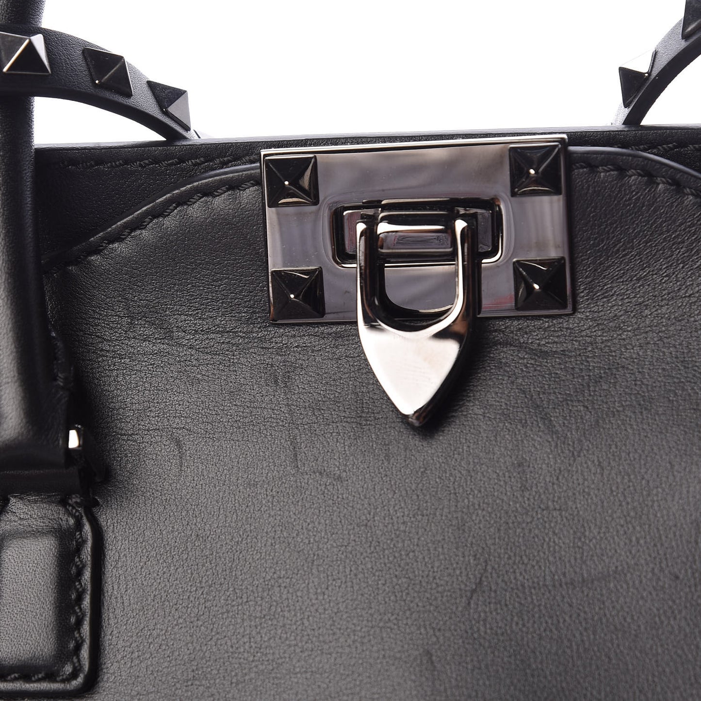 Vitello Small Rockstud Double Handle Tote Black