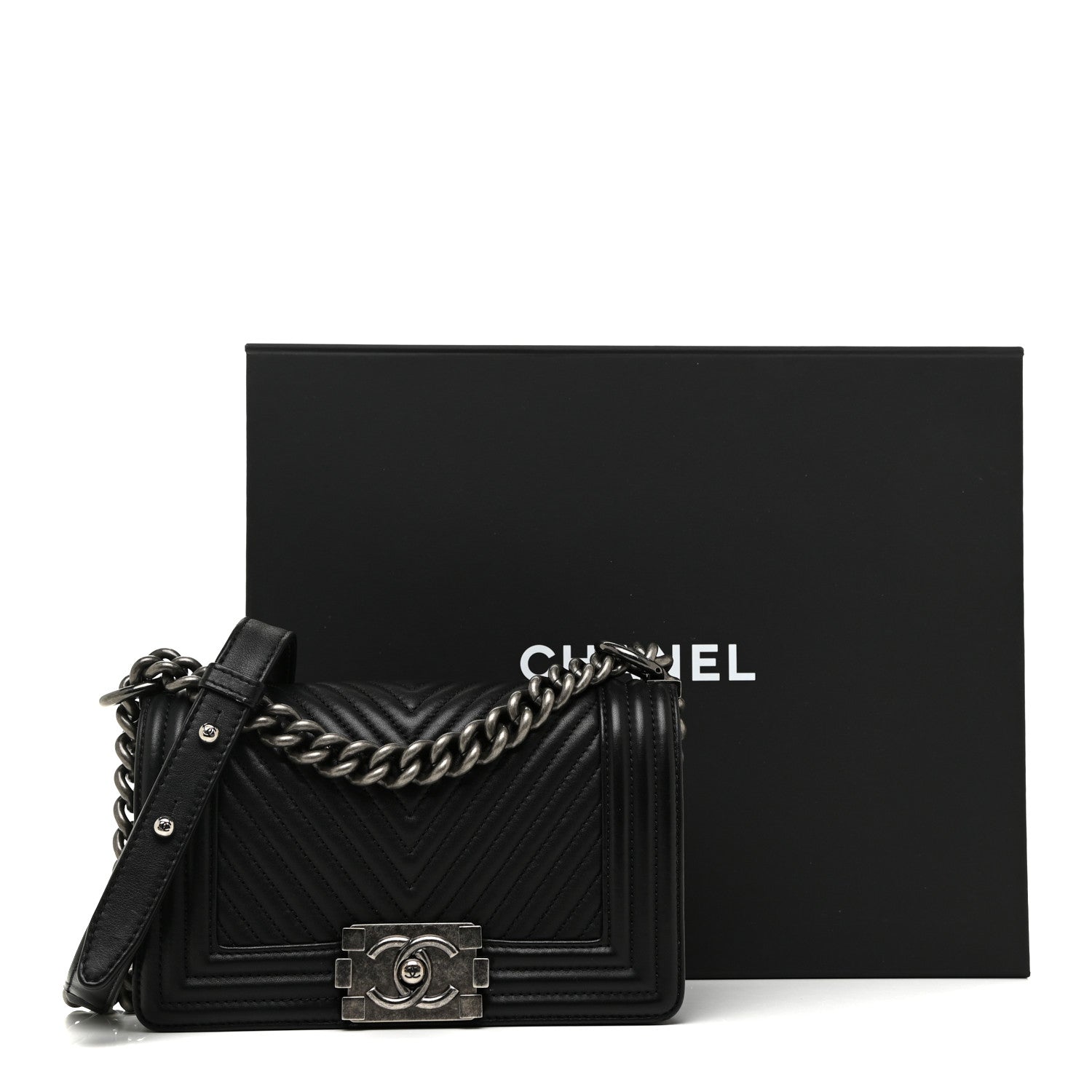Chanel Calfskin Chevron Quilted Small Boy Flap Black 14 of 14