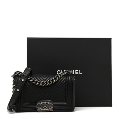 Chanel Calfskin Chevron Quilted Small Boy Flap Black 14 of 14