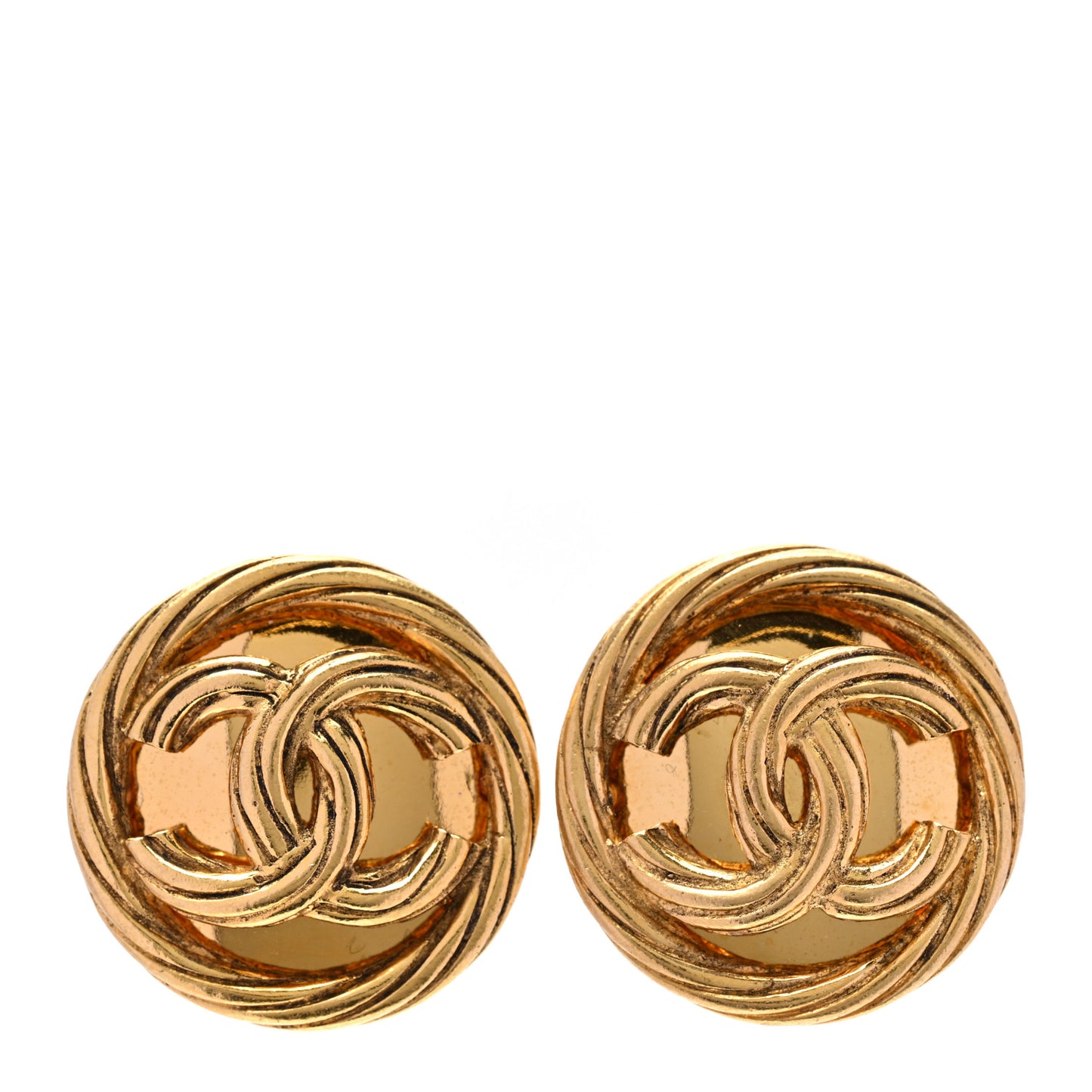 Metal Round CC Clip On Earrings Gold
