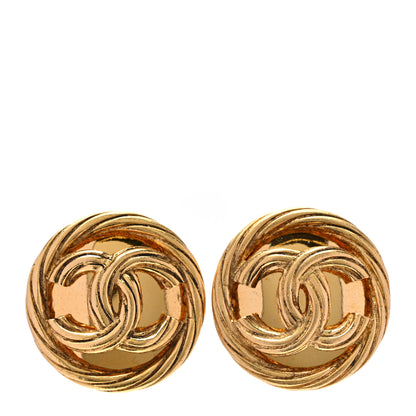 Chanel Metal Round CC Clip On Earrings Gold 1 of 4