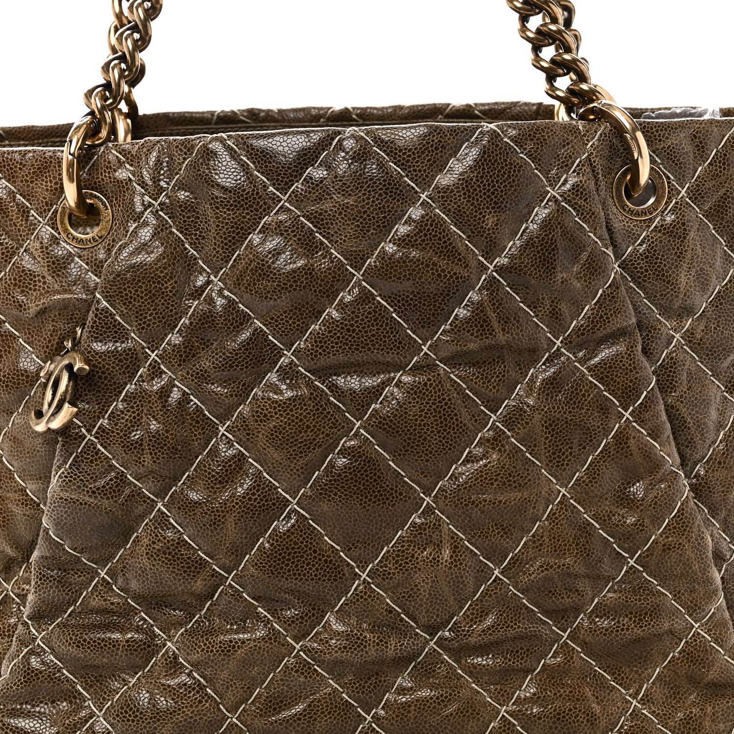 Chanel Crumpled Grained Calfskin Large Coco Pleats Tote Khaki 8 of 10