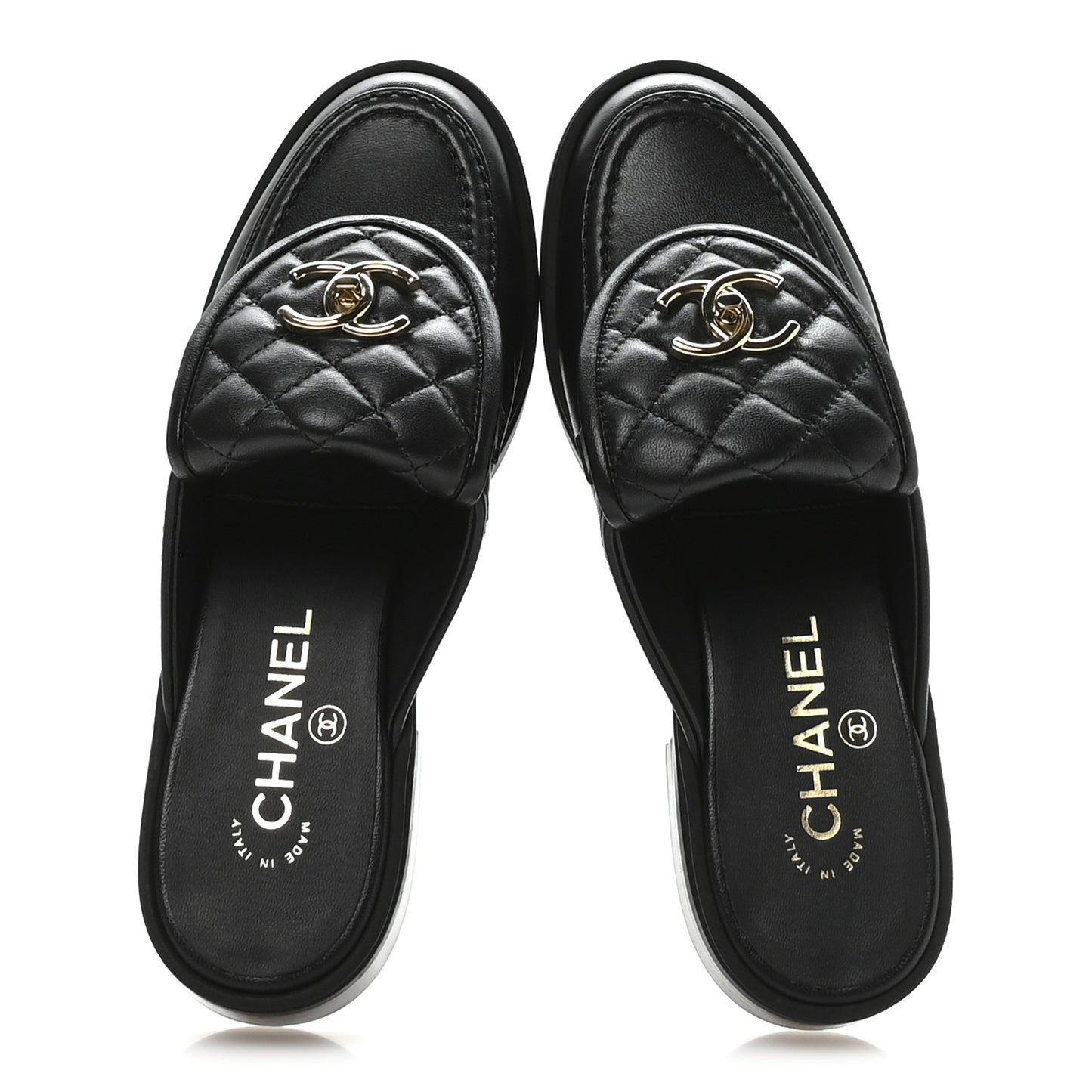 Lambskin Quilted CC Turnlock Mules 36.5 Black