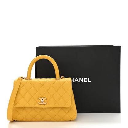 Chanel Caviar Quilted Mini Coco Handle Flap Yellow 22 of 22