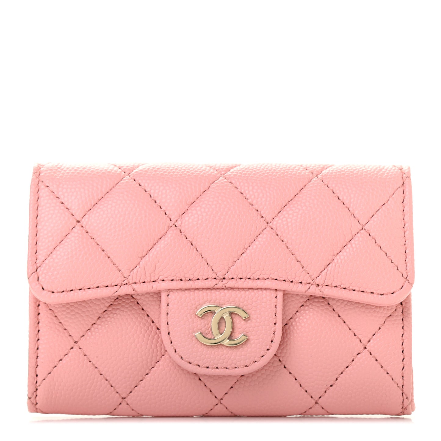 Caviar Quilted Flap Card Holder Wallet Light Pink
