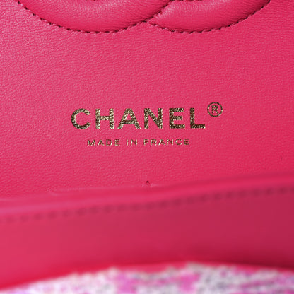 Chanel Tweed Quilted Enamel CC Logo Medium Double Flap Pink Multicolor 6 of 18