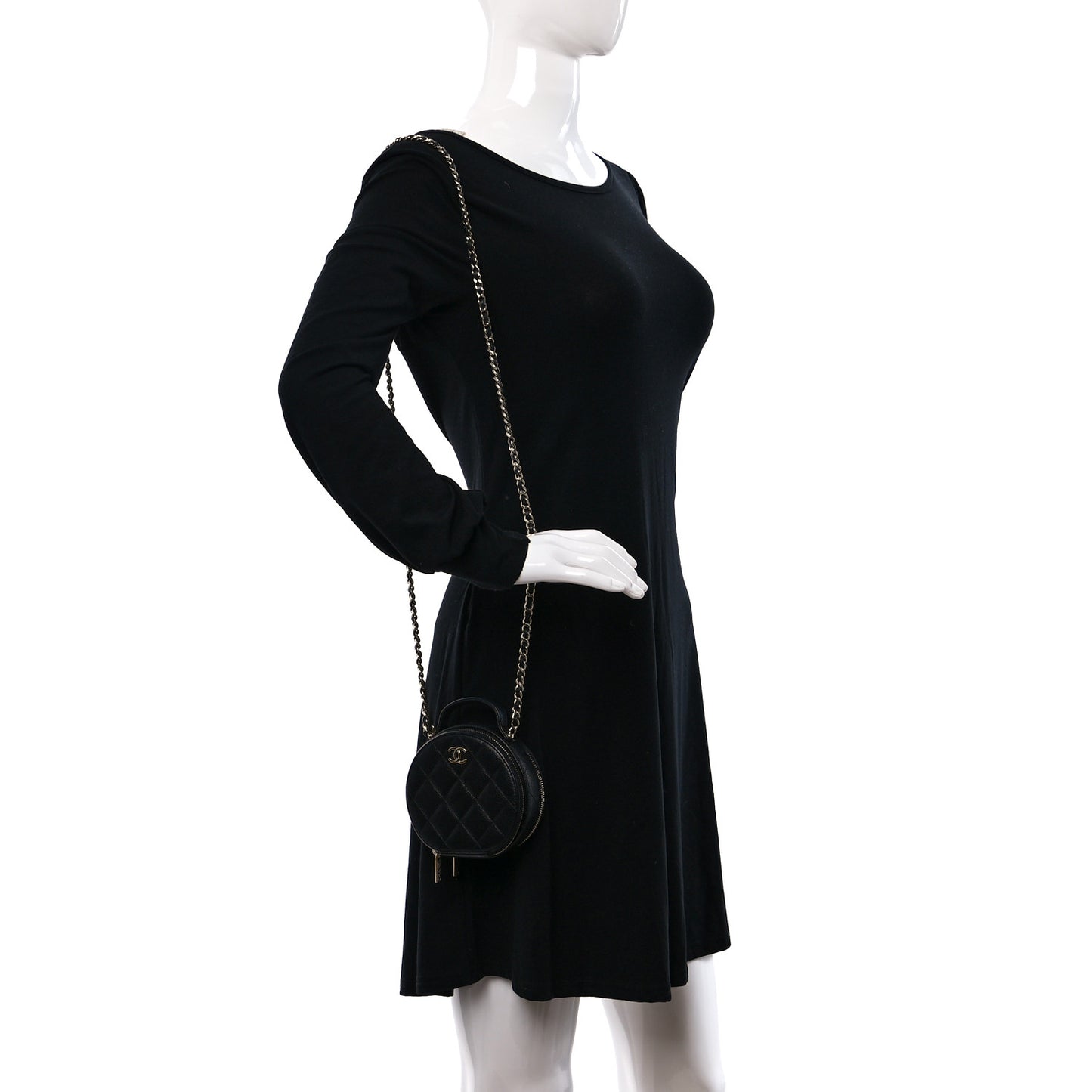 Caviar Quilted Round Handle With Care Vanity With Chain Black