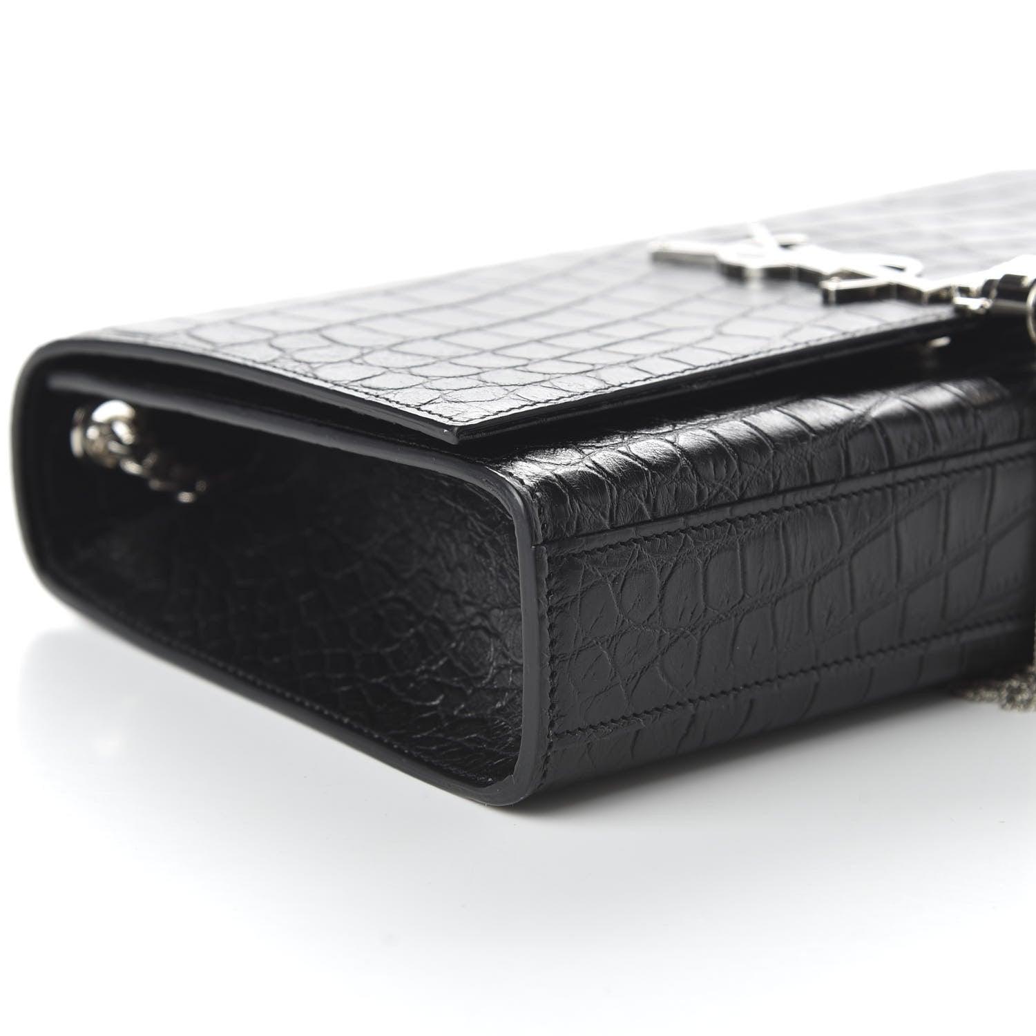 Saint Laurent Calfskin Crocodile Embossed Medium Classic Monogram Kate Tassel Satchel Black 6 of 10