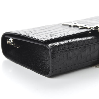 Saint Laurent Calfskin Crocodile Embossed Medium Classic Monogram Kate Tassel Satchel Black 6 of 10