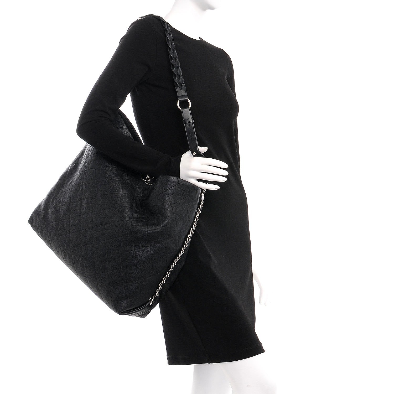 Chanel Grained Calfskin Stitched Large Braided With Style Hobo Black 2 of 7
