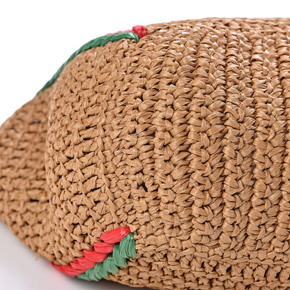 Gucci Raffia Effect Large GG Marmont Shoulder Tote Bag Natural Red Green 9 of 10