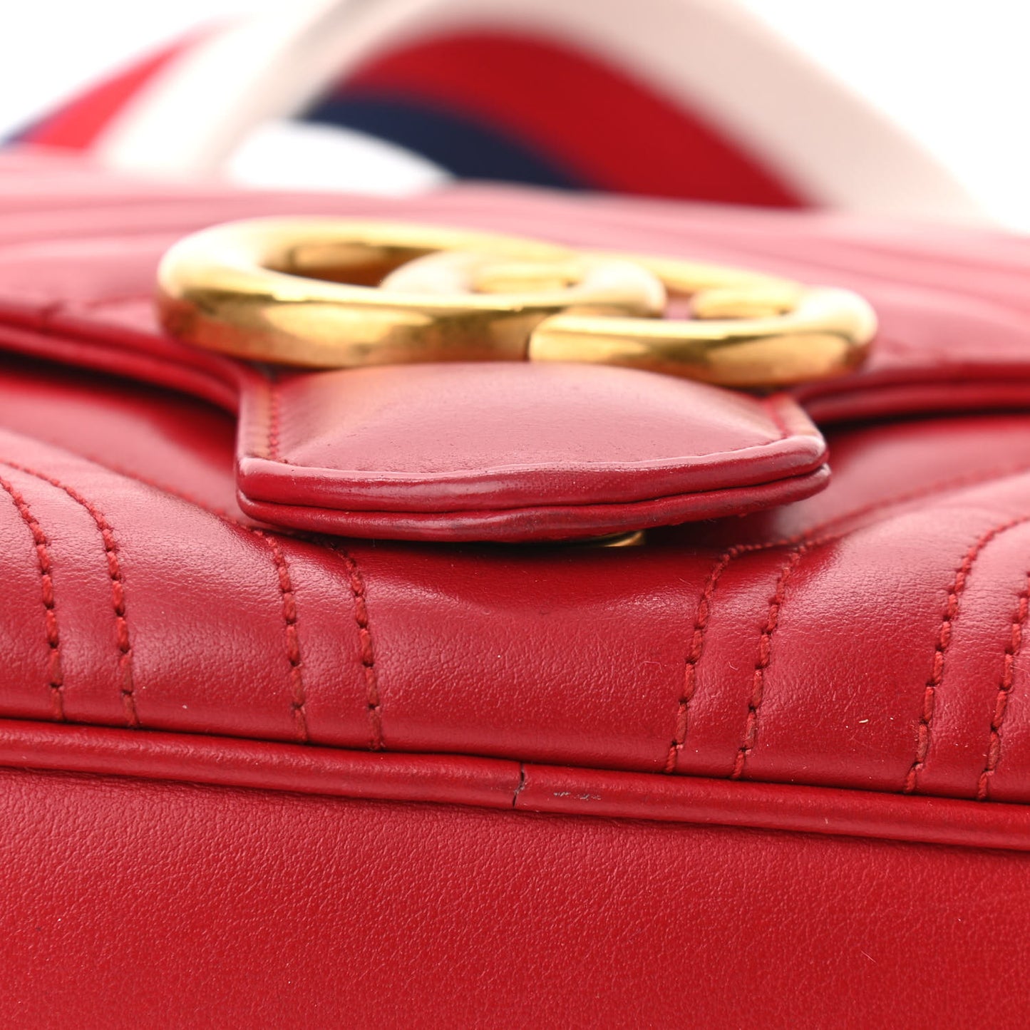 Calfskin Matelasse Sylvie Web Small GG Marmont Top Handle Shoulder Bag Hibiscus Red