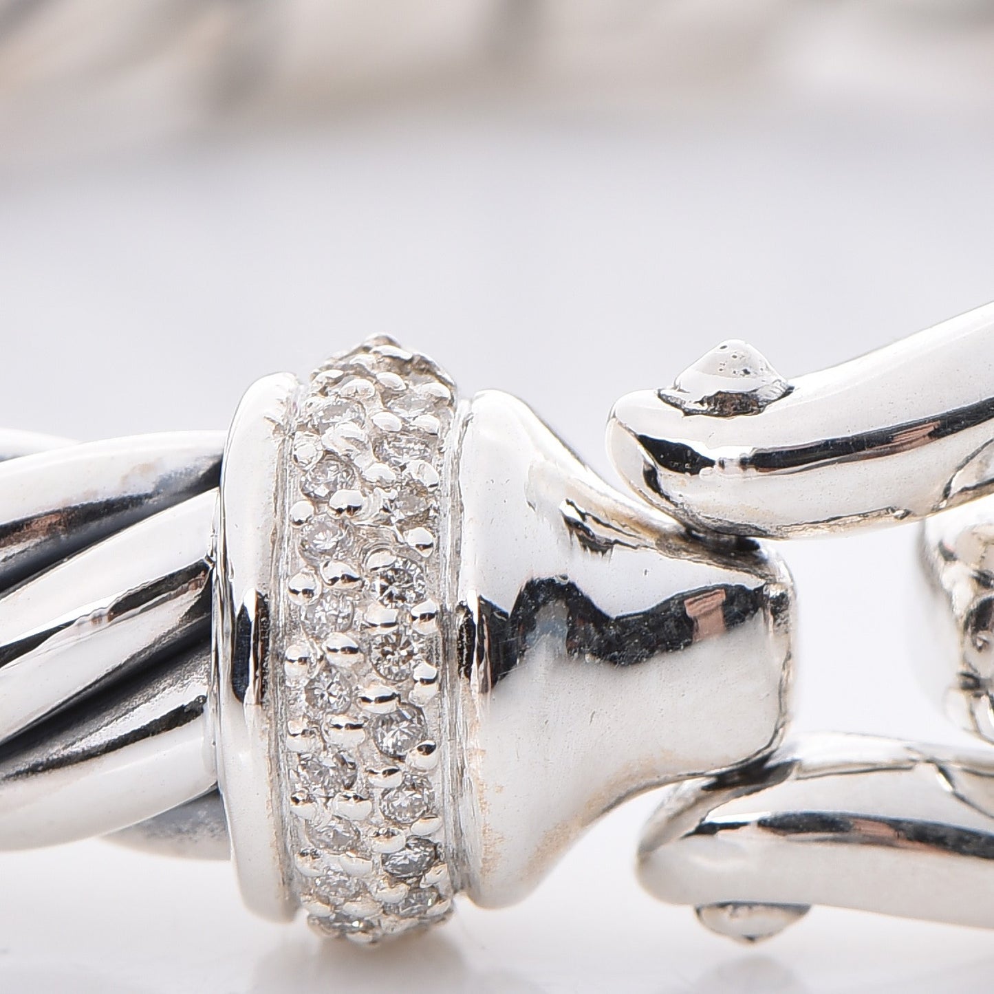Sterling Silver Diamond 8.5mm Cable Buckle Bracelet