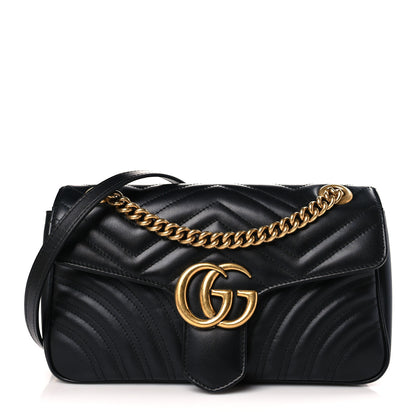 Gucci Calfskin Matelasse Small GG Marmont Shoulder Bag Black 1 of 9