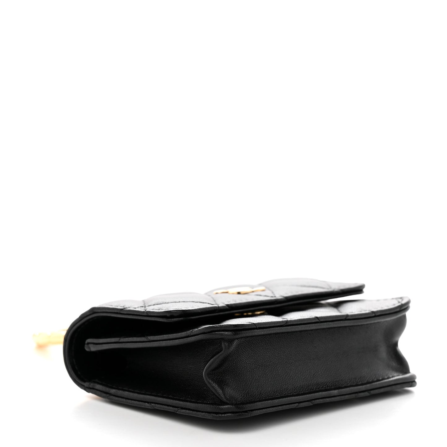 Lambskin Quilted CC Hook Card Holder Black