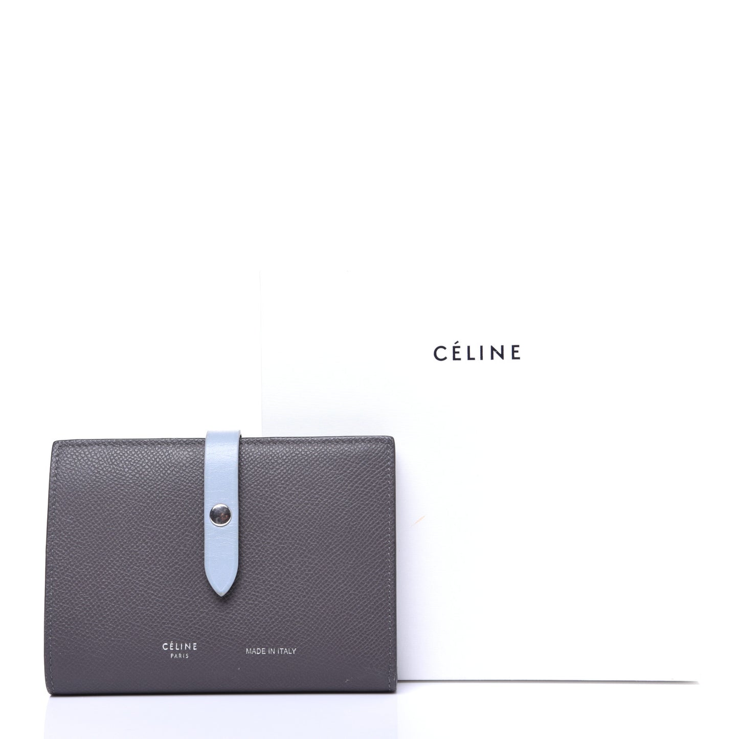 Grained Calfskin Medium Multifunction Strap Wallet Grey Blue