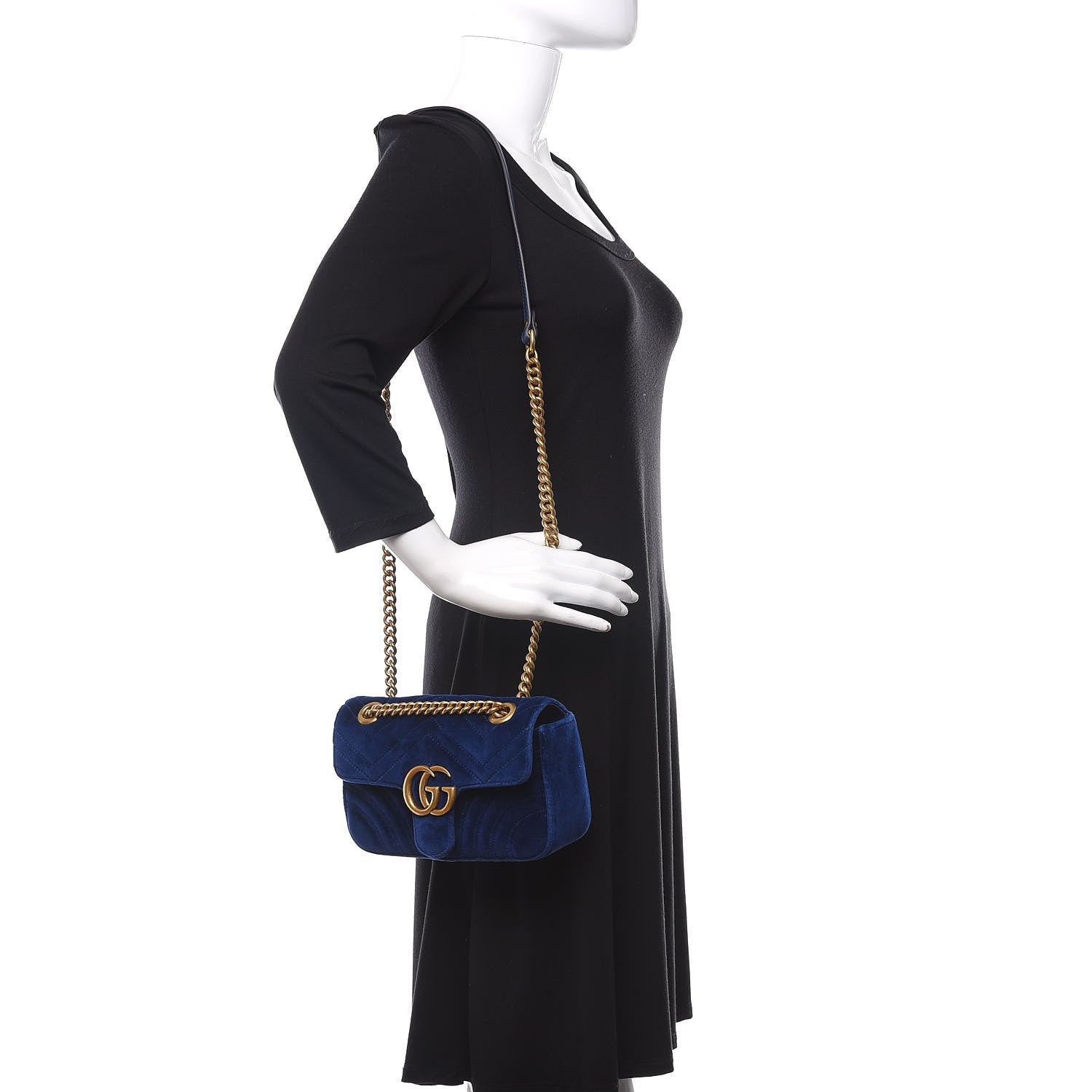 Gucci Velvet Matelasse Mini GG Marmont Shoulder Bag Cobalt Blue 2 of 13